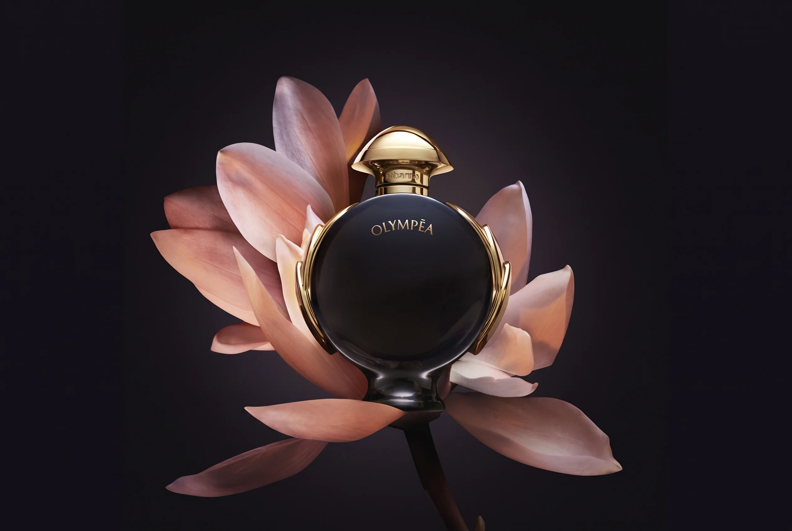 Paco Rabanne Olympéa resting in a pink lotus flower