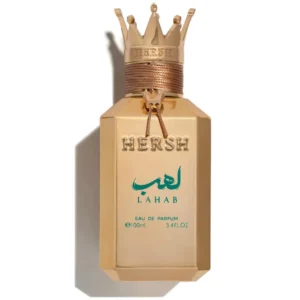 Alezz Oud Hersh Lahab Eau De Parfum 100ml gold bottle with a crown cap