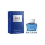 Antonio Banderas Blue Seduction Eau De Toilette 100ml bottle beside its blue box