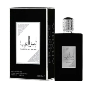 Asdaaf Ameer Al Arab Eau De Parfum 100ml bottle beside its box