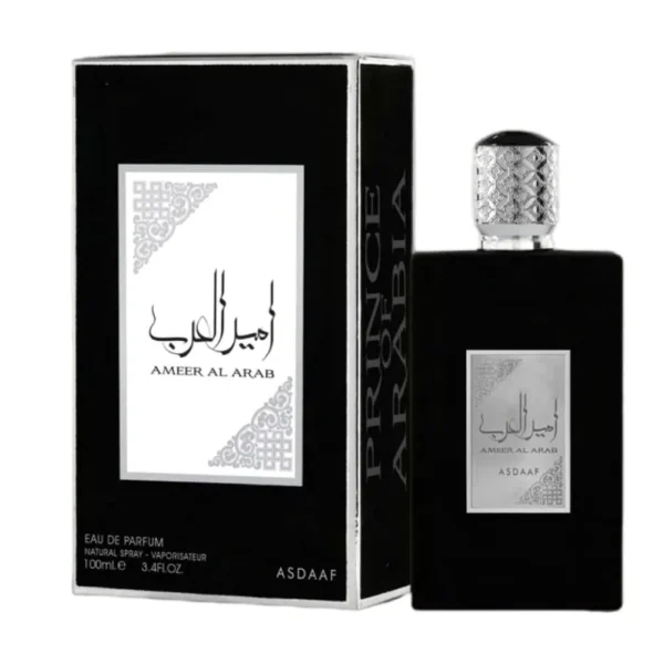 Asdaaf Ameer Al Arab Eau De Parfum 100ml bottle beside its box
