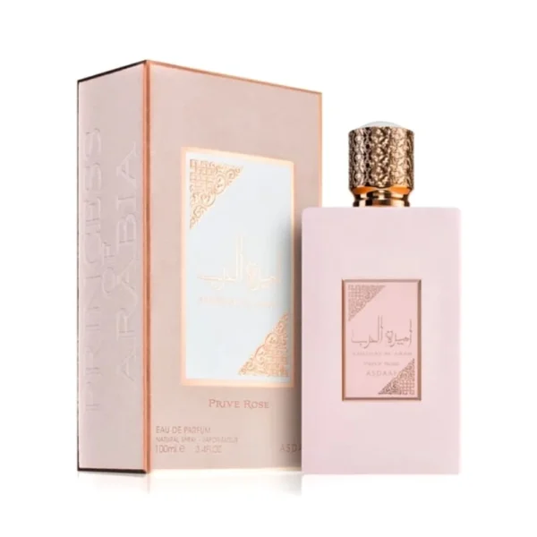 Asdaaf Ameerat Al Arab Prive Rose Eau De Parfum 100ml bottle beside its box