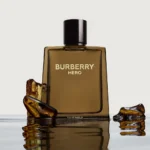 Burberry Hero Eau De Parfum 100ml bottle with amber resin on water