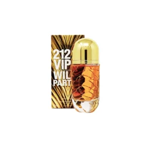 Carolina Herrera 212 VIP Wild Party Eau De Toilette 100ml bottle beside its gold box