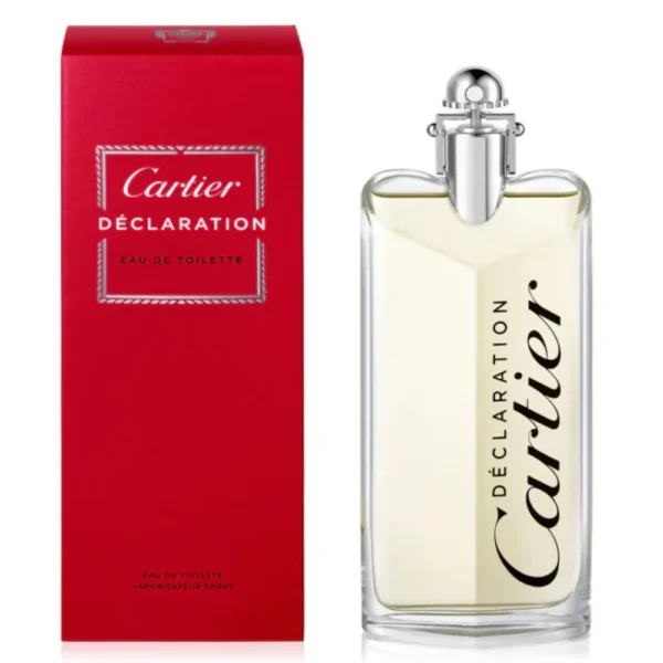 Cartier Declaration Eau De Toilette 100ml bottle beside its red box, close view