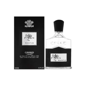 Creed Aventus Eau De Parfum 100ml bottle beside its black box