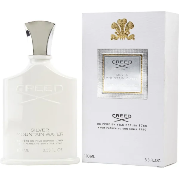 Creed Silver Mountain Water Eau De Parfum 100ml bottle beside its white box