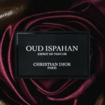Dior Oud Ispahan Eau De Parfum 100ml label on deep red silk
