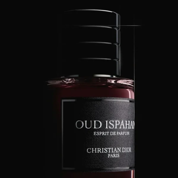 Dior Oud Ispahan Eau De Parfum 100ml bottle, close-up on black