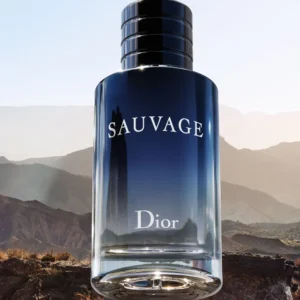 Dior Sauvage Eau De Toilette 200ml bottle in front of desert mountains