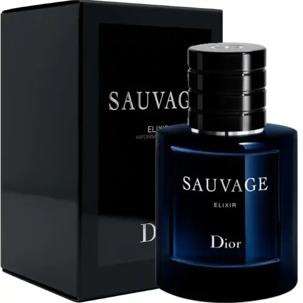 Dior Sauvage Elixir 100ml bottle beside its black box