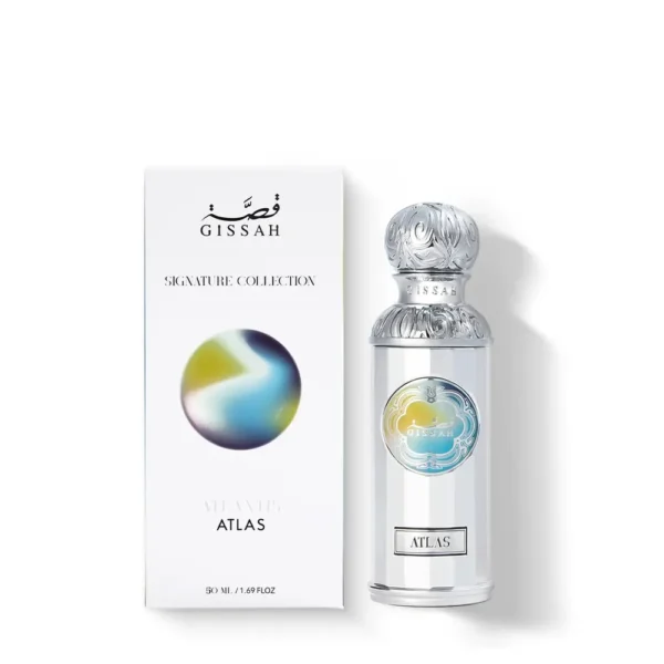 Gissah Atlas Eau De Parfum 50ml bottle and box, side view