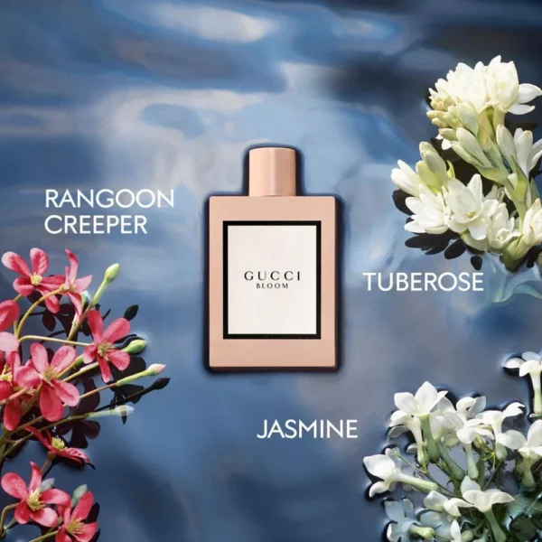 Gucci Bloom Eau De Parfum 100ml bottle with rangoon creeper, tuberose and jasmine