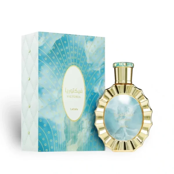Lattafa Victoria Eau De Parfum 100ml bottle beside its box