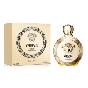 Versace Eros Pour Femme Eau De Parfum 100ml bottle beside its box
